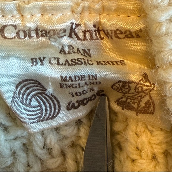 Vintage Cottage Knitwear Aran Wool Sweater Mens S/M Ivory Chunky Cable Fisherman - Picture 12 of 16